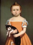 William Thompson Bartoll Gril and Cat oil painting on canvas